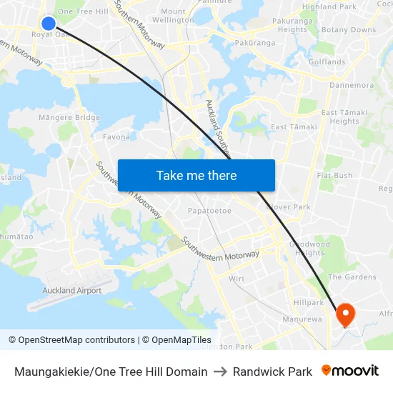 Maungakiekie/One Tree Hill Domain to Randwick Park map