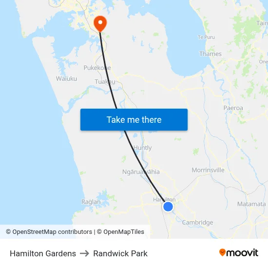 Hamilton Gardens to Randwick Park map