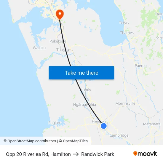 Opp 20 Riverlea Rd, Hamilton to Randwick Park map
