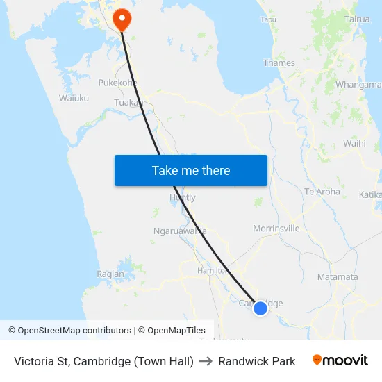 Victoria St, Cambridge (Town Hall) to Randwick Park map