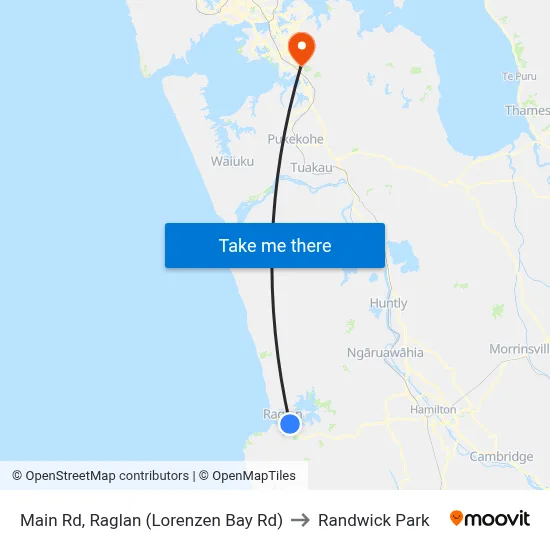 Main Rd, Raglan (Lorenzen Bay Rd) to Randwick Park map