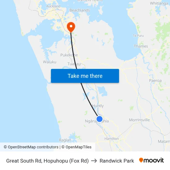 Great South Rd, Hopuhopu (Fox Rd) to Randwick Park map