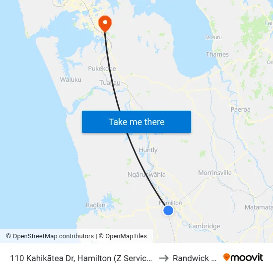 110 Kahikātea Dr, Hamilton (Z Service Station) to Randwick Park map