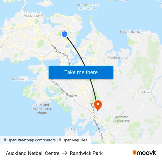 Auckland Netball Centre to Randwick Park map