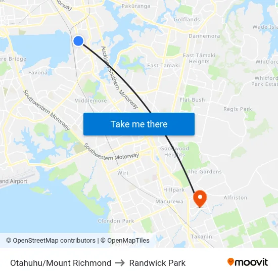 Otahuhu/Mount Richmond to Randwick Park map