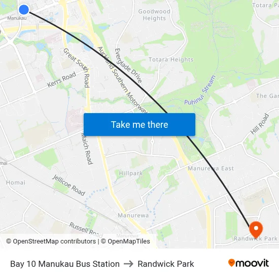 Bay 10 Manukau Bus Station to Randwick Park map