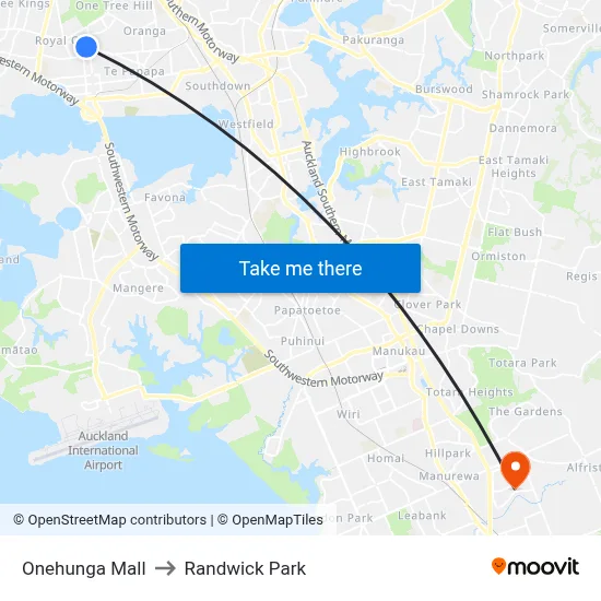Onehunga Mall to Randwick Park map