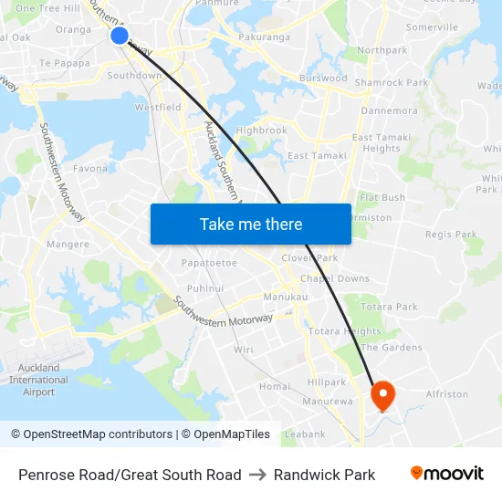 Penrose Road/Great South Road to Randwick Park map