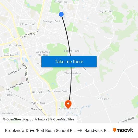 Brookview Drive/Flat Bush School Road to Randwick Park map