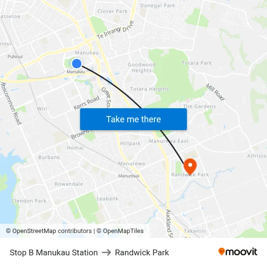 Stop B Manukau Station to Randwick Park map