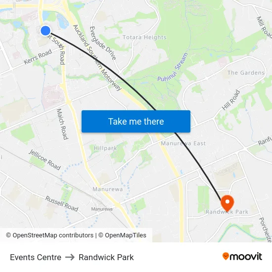 Events Centre to Randwick Park map