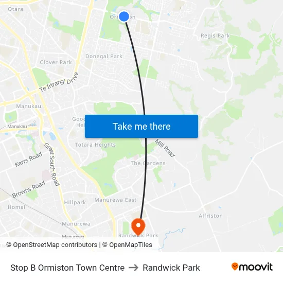 Stop B Ormiston Town Centre to Randwick Park map