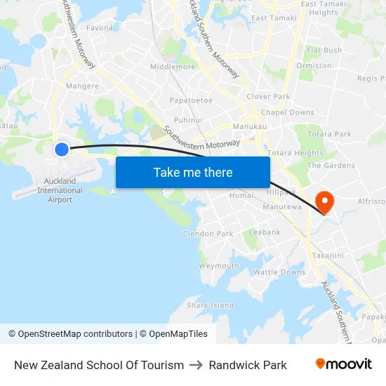 New Zealand School Of Tourism to Randwick Park map