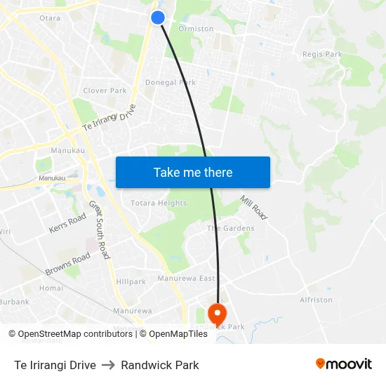 Te Irirangi Drive to Randwick Park map