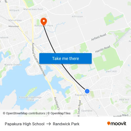 Papakura High School to Randwick Park map