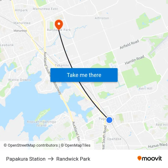 Papakura Station to Randwick Park map