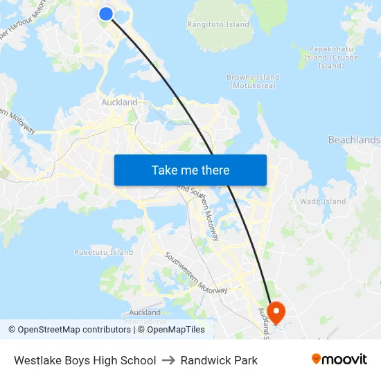 Westlake Boys High School to Randwick Park map