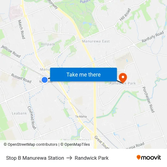 Stop B Manurewa Station to Randwick Park map