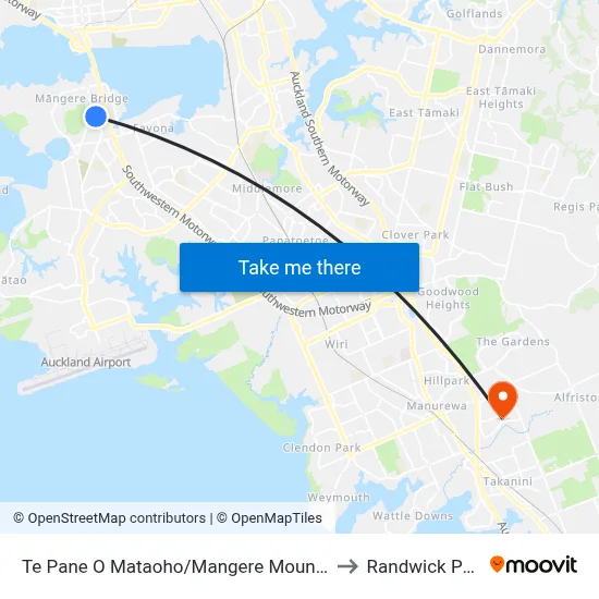 Te Pane O Mataoho/Mangere Mountain to Randwick Park map