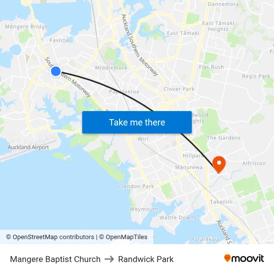 Mangere Baptist Church to Randwick Park map