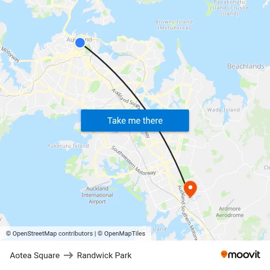 Aotea Square to Randwick Park map