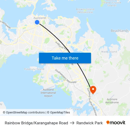 Rainbow Bridge/Karangahape Road to Randwick Park map