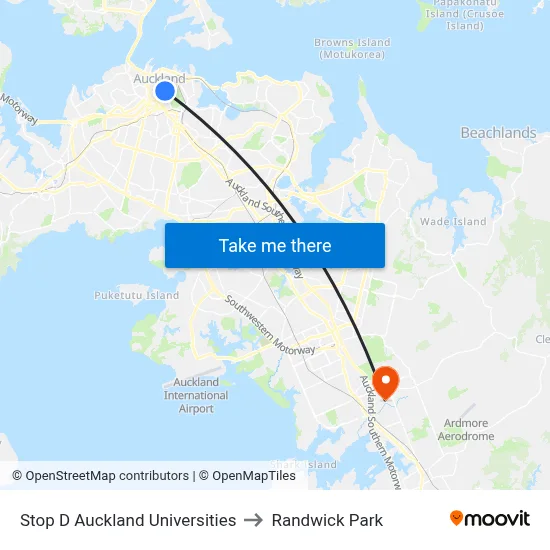 Stop D Auckland Universities to Randwick Park map