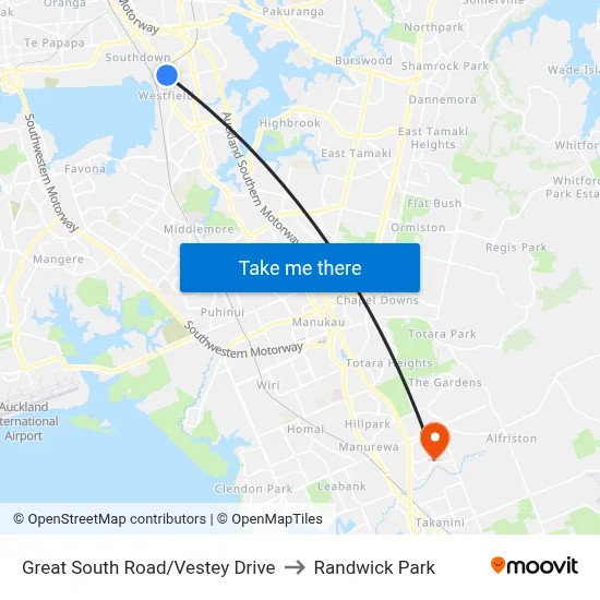 Great South Road/Vestey Drive to Randwick Park map