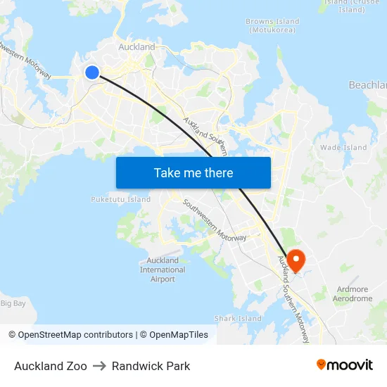 Auckland Zoo to Randwick Park map
