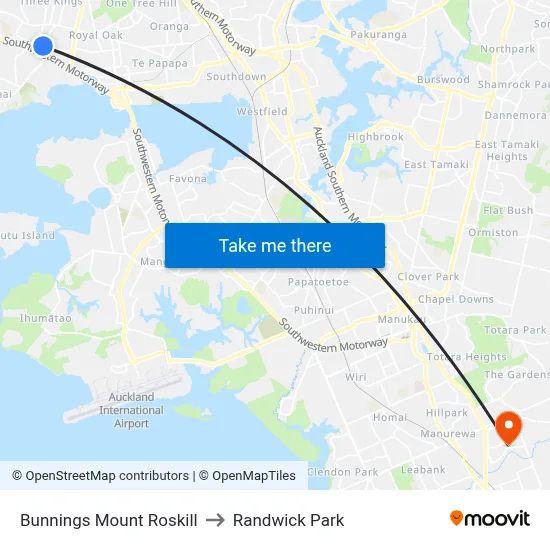 Bunnings Mount Roskill to Randwick Park map