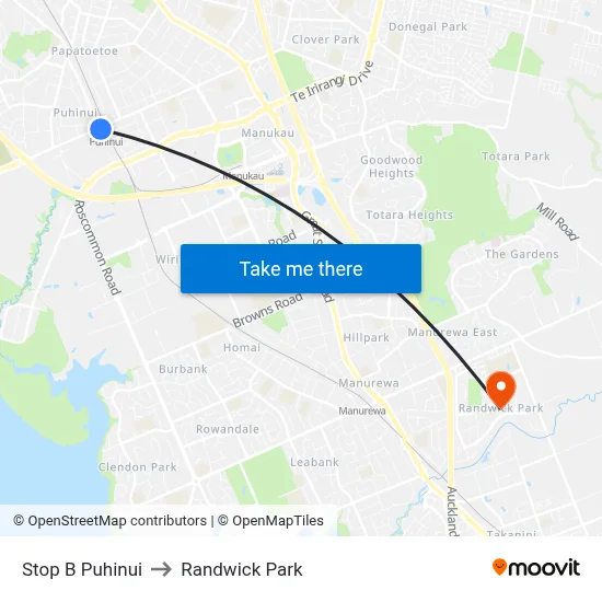 Stop B Puhinui to Randwick Park map