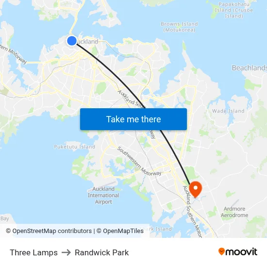 Three Lamps to Randwick Park map