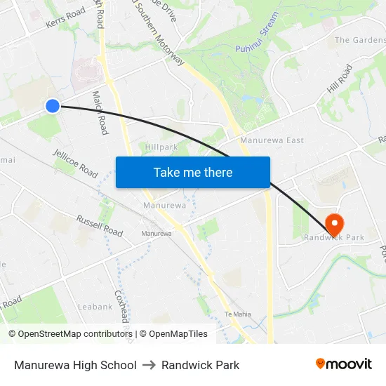 Manurewa High School to Randwick Park map