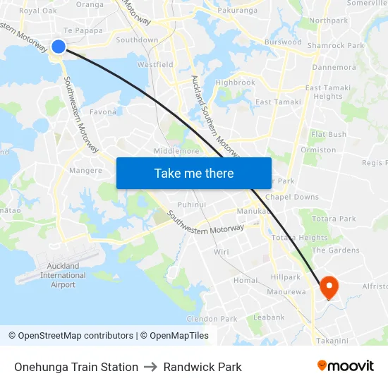 Onehunga Train Station to Randwick Park map