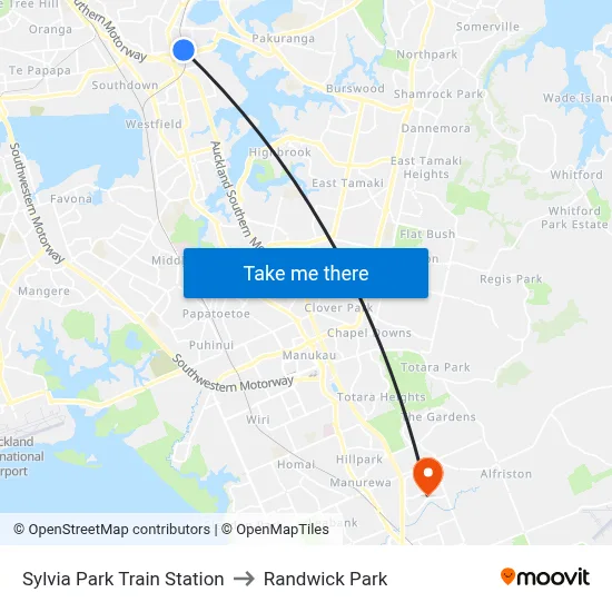 Sylvia Park Train Station to Randwick Park map