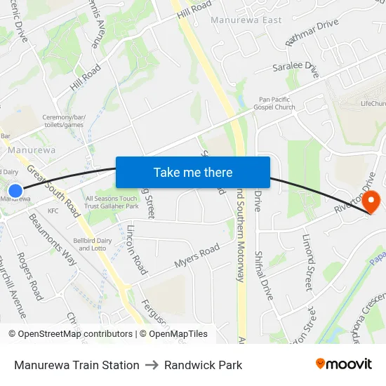 Manurewa Train Station to Randwick Park map