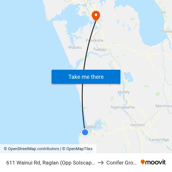611 Wainui Rd, Raglan (Opp Solscape) to Conifer Grove map
