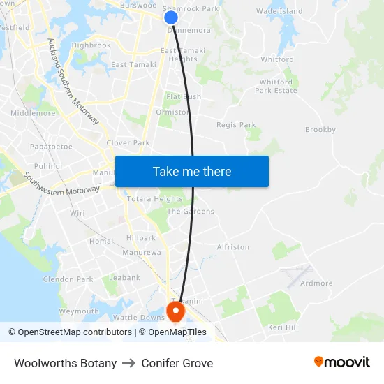 Woolworths Botany to Conifer Grove map