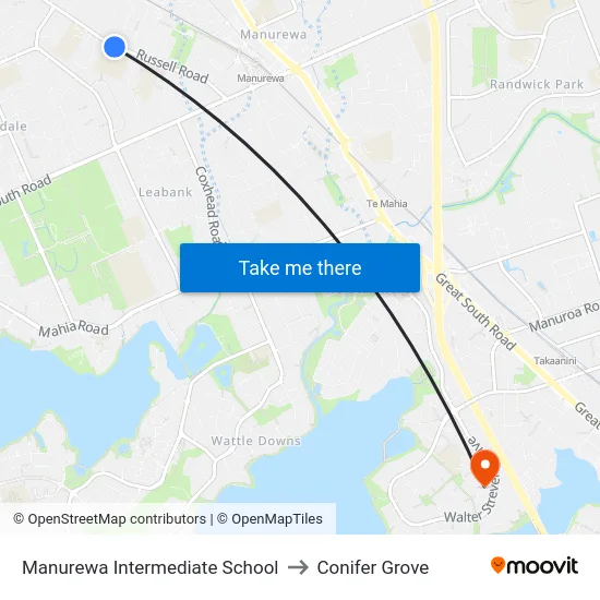 Manurewa Intermediate School to Conifer Grove map