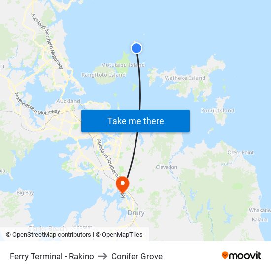 Ferry Terminal - Rakino to Conifer Grove map