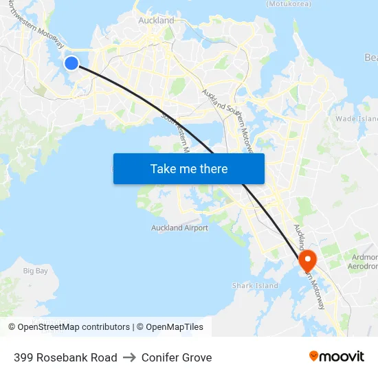 399 Rosebank Road to Conifer Grove map