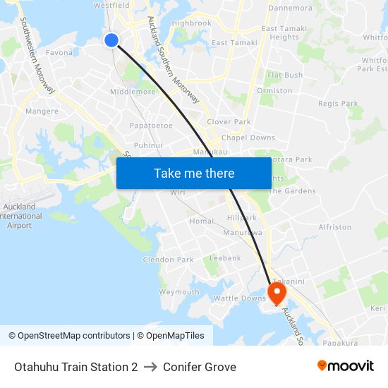 Otahuhu Train Station 2 to Conifer Grove map