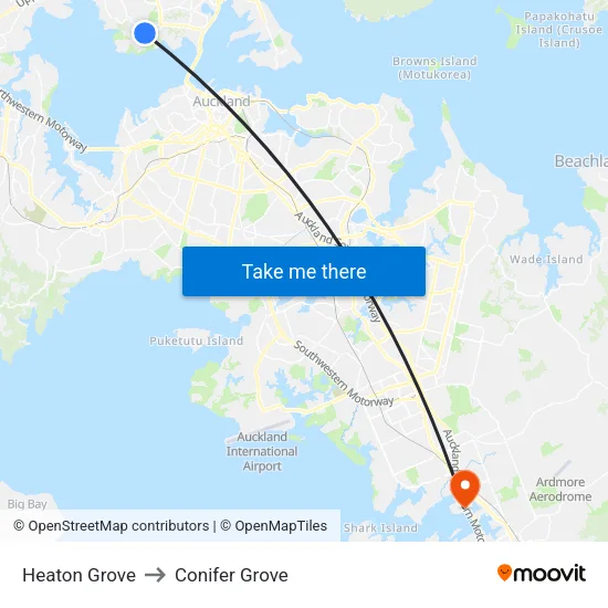 Heaton Grove to Conifer Grove map