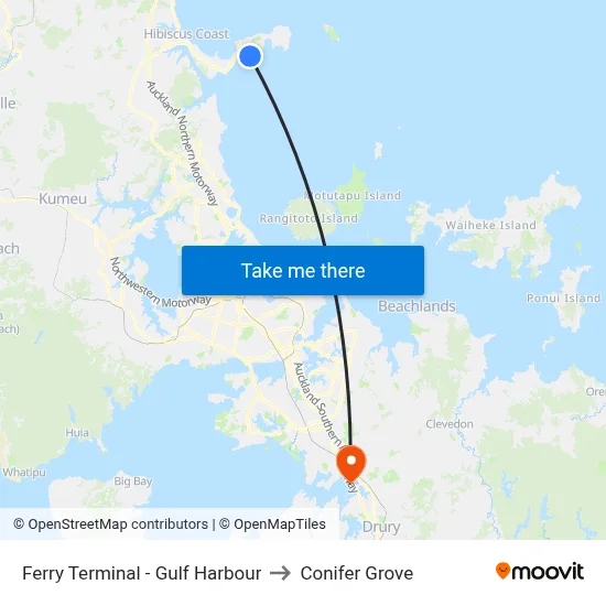 Ferry Terminal - Gulf Harbour to Conifer Grove map