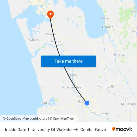 Inside Gate 1, University Of Waikato to Conifer Grove map
