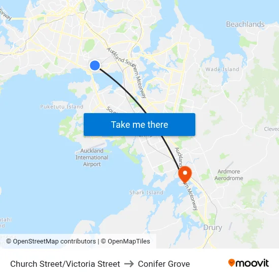 Church Street/Victoria Street to Conifer Grove map