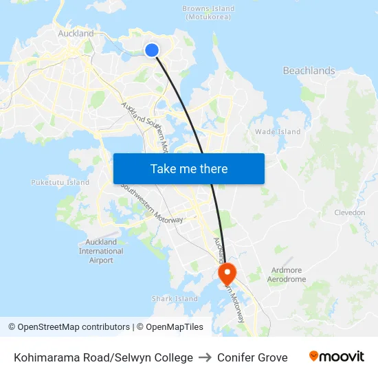 Kohimarama Road/Selwyn College to Conifer Grove map