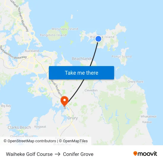 Waiheke Golf Course to Conifer Grove map