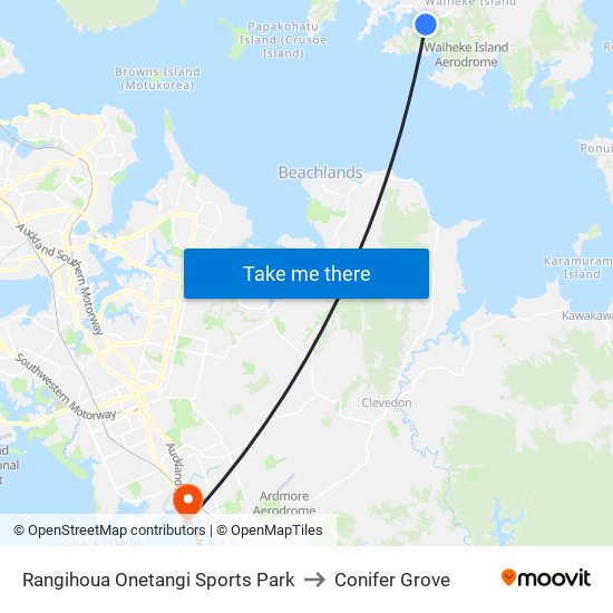 Rangihoua Onetangi Sports Park to Conifer Grove map