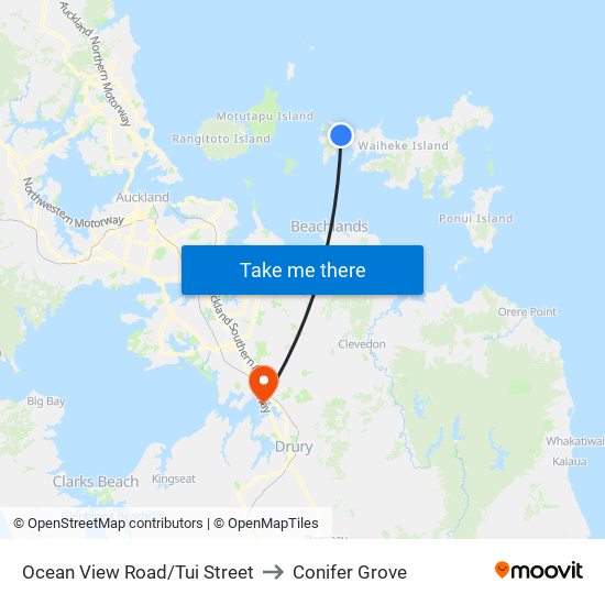 Ocean View Road/Tui Street to Conifer Grove map